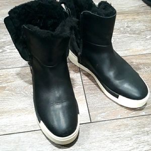 J Slides NYC black leather two zip lined ankle boots. Size 7